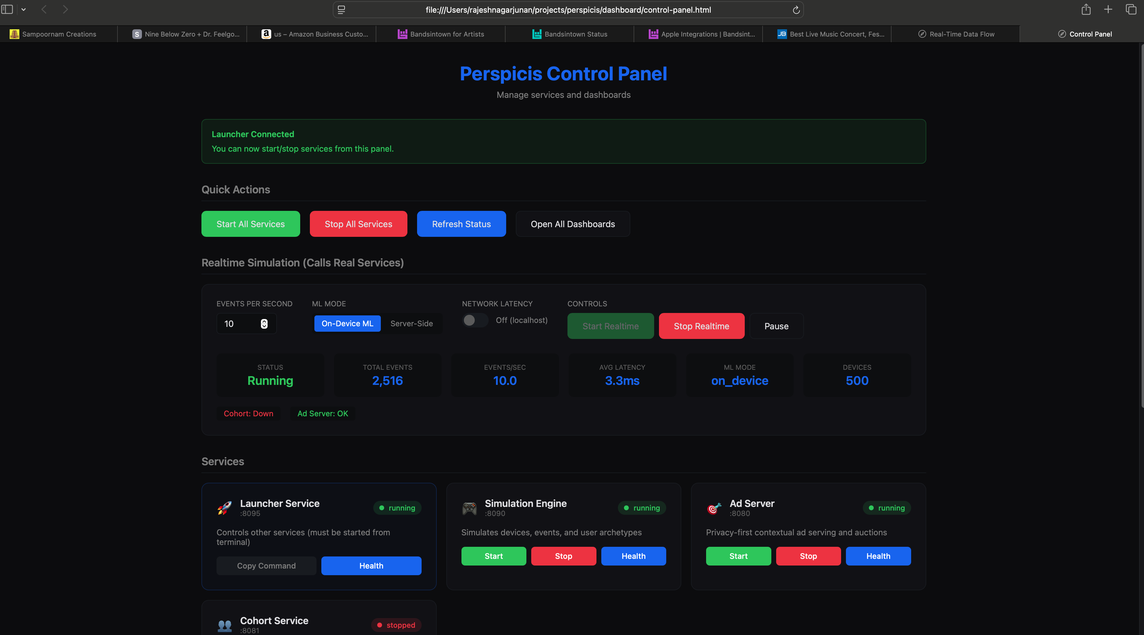 Perspicis control panel